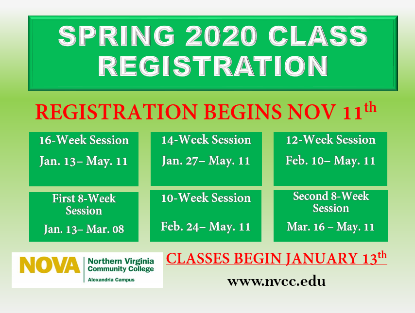 NOVA Spring 2020 Class Registration NOVA Alexandria Campus