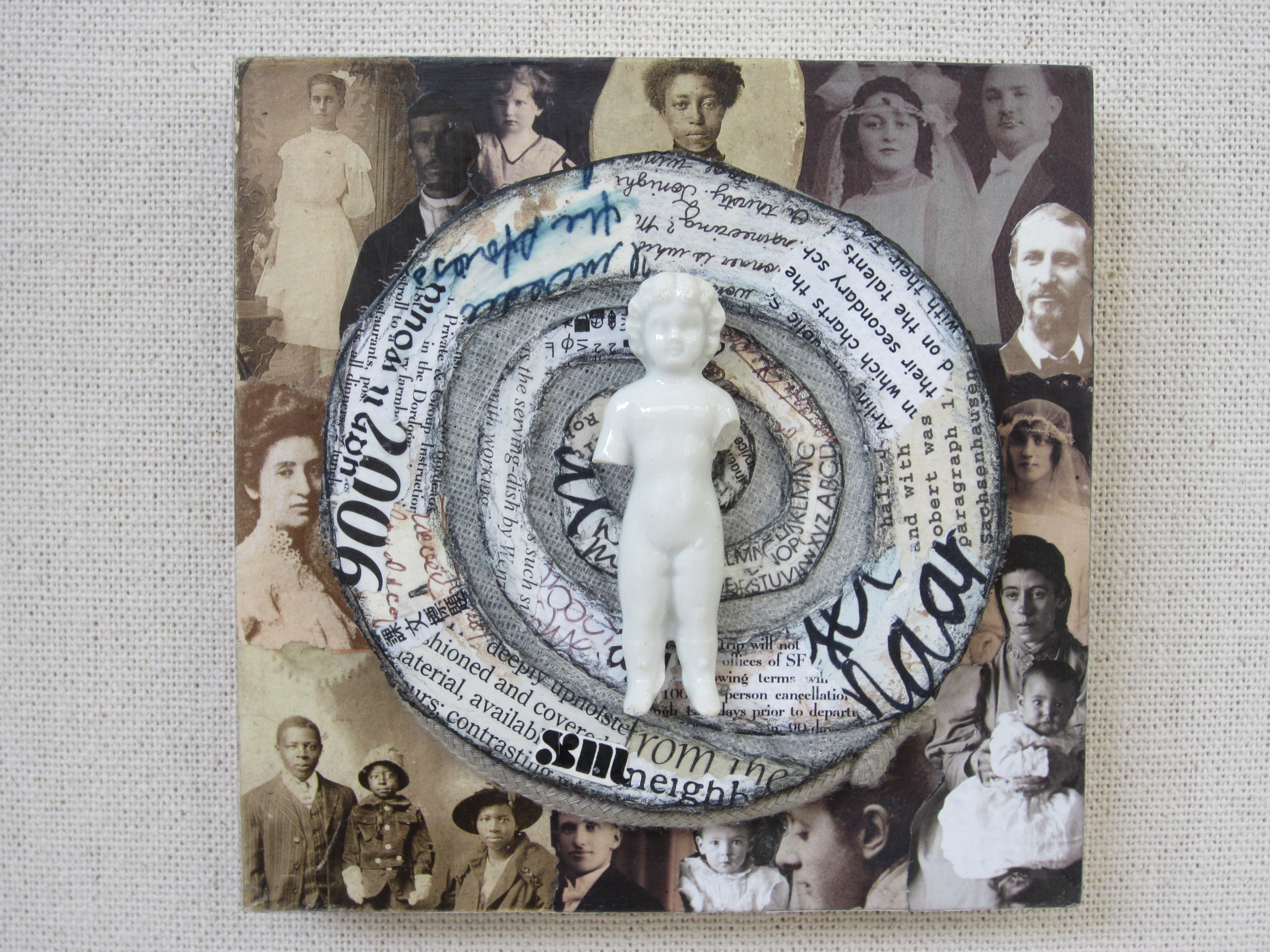 Generations, mixed media collage, 6"x 6"x 2"