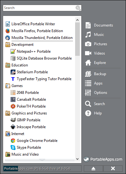 portable apps interface