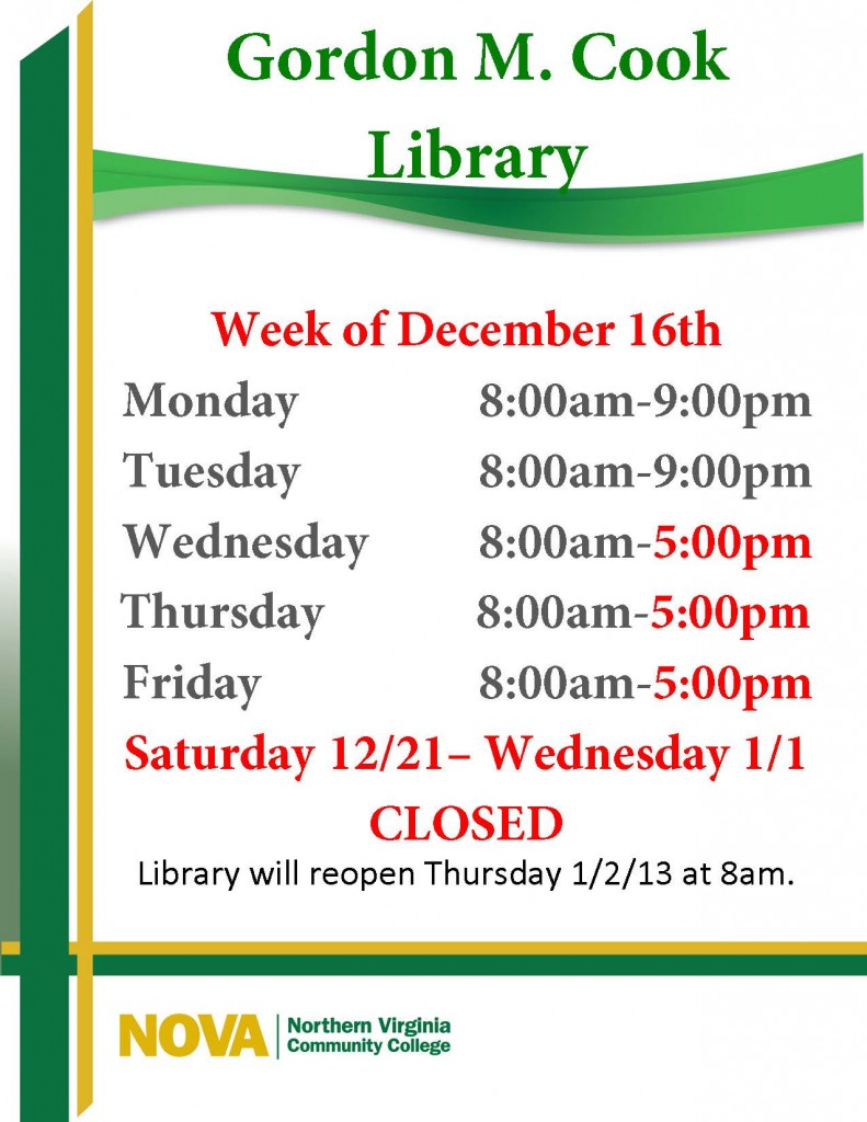 Library final week hours template