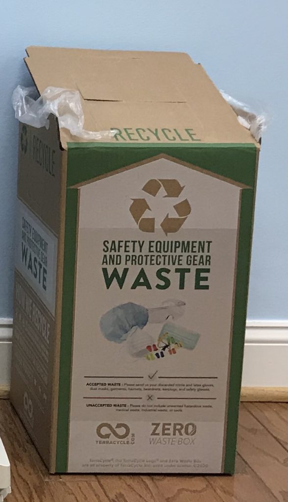 Photo of a Disposible Facemask and Gloves Recycle receptacle.