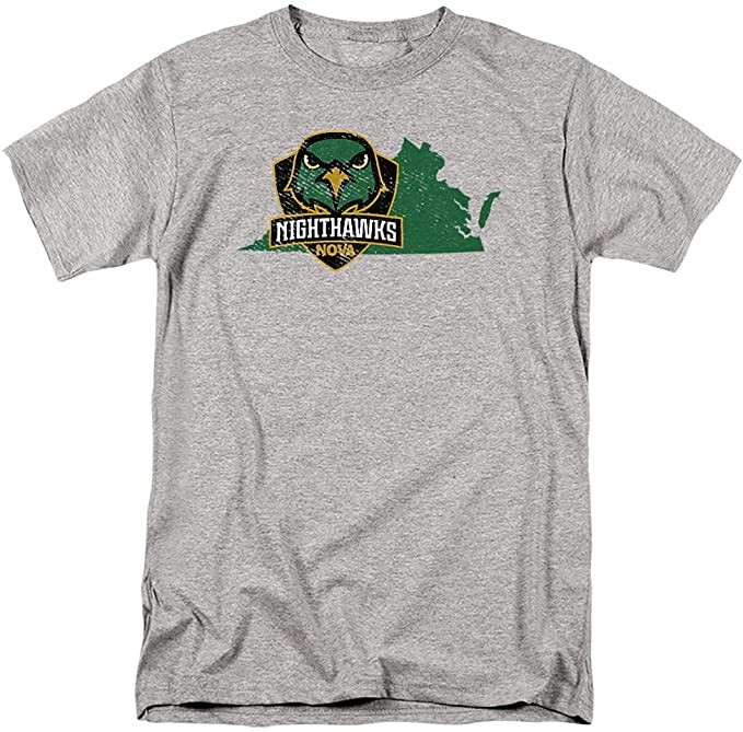 Heather Grey Tee Shirt with Nighthawks Logo atop the map of Virginia