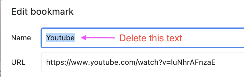 Deleting the text in a bookmark bar to only show the associated icon.