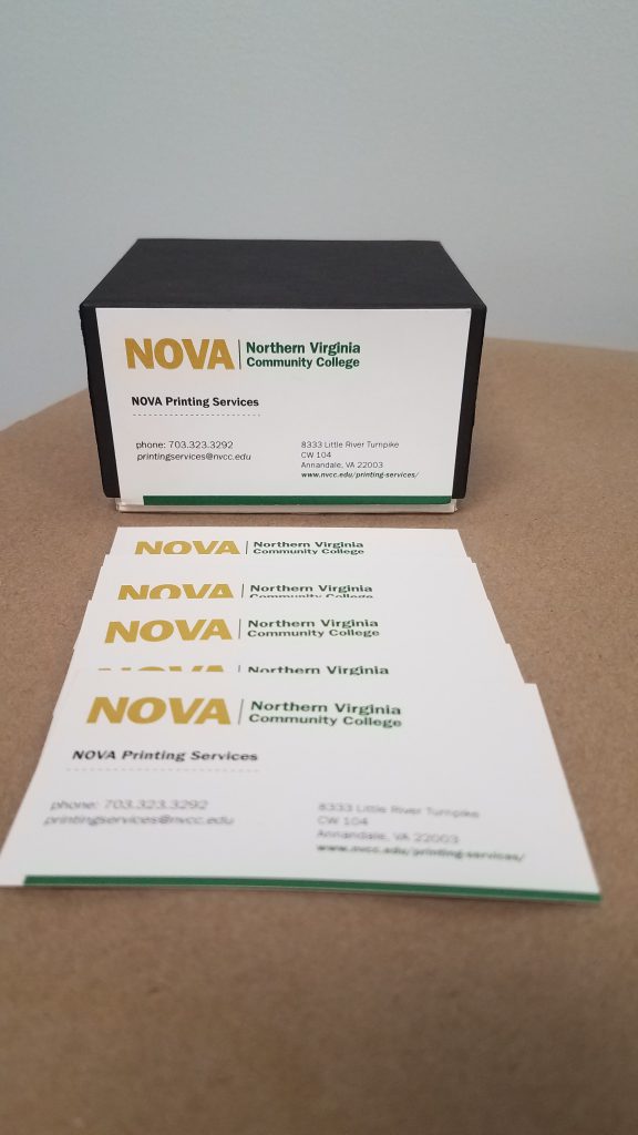Photo of a box of NOVA business cards
