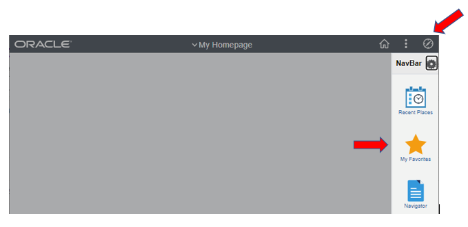 NEW Oracle Screenshot: My Homepage. Click the Gold Star icon (My Favorites)