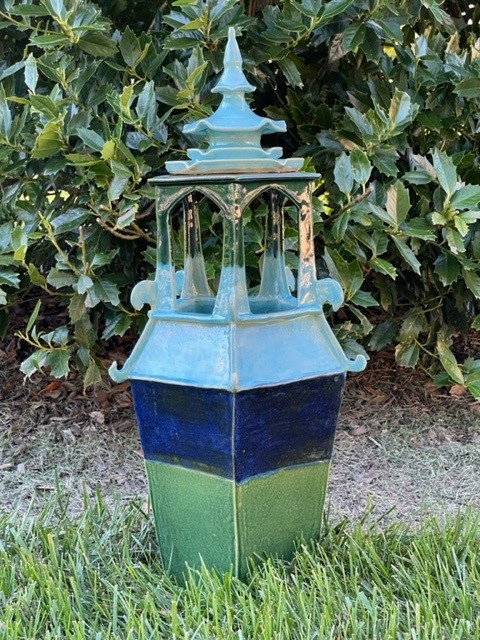 Beautiful green, navy blue and light blue Chinese Temple replica for sale during a previous sale