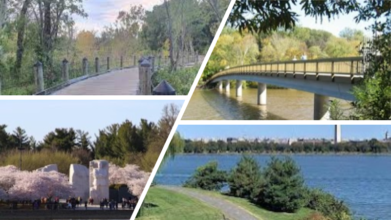 Photo collage of various trails in Virginia