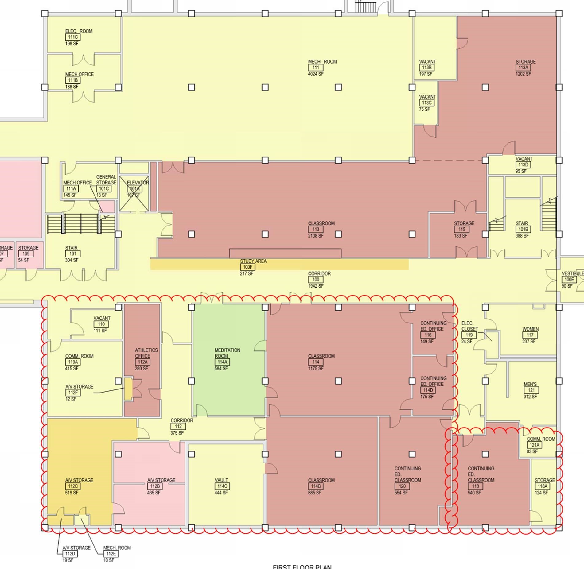 Annandale Campus CFH first floor floor plan. If you need assistance accessing the floor plan, contact oem at nvcc dot edu.
