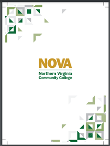 Cover design of the new NOVA notebook. White background with mosaic design in top left and bottom right corners, with the NOVA wordmark in the center
