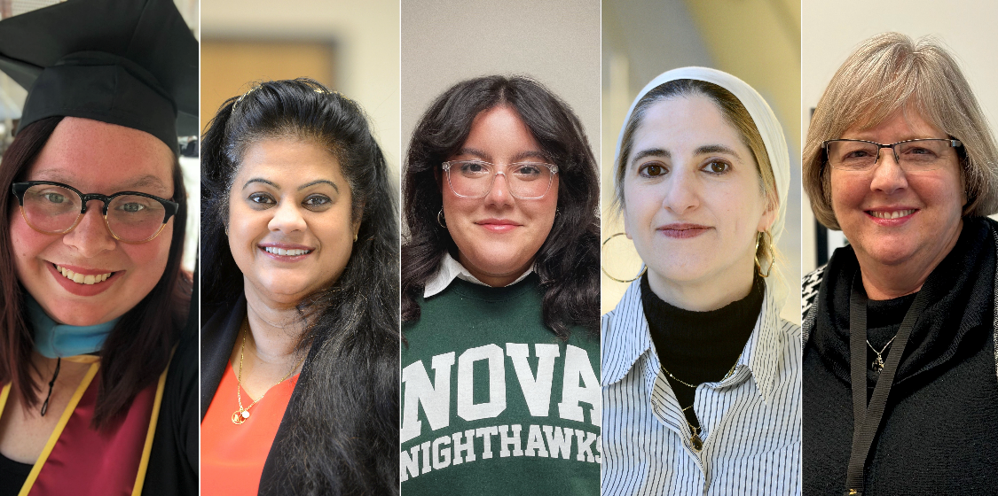 Women's History Month Banner featuring, Left to Right: Laura Cooper-Martin, Ruma Salhi, Hedda Babilonia, Sana Hilmi and Kathy Thompson
