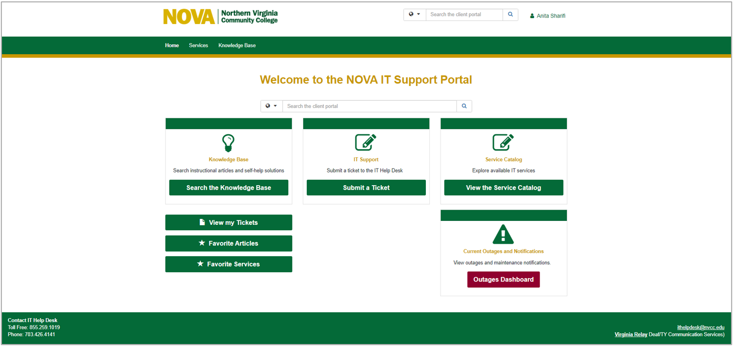 Screenshot of new portal: If you need assistance accessing the graphic, contact Dennis Royal, DRoyal at nvcc dot edu