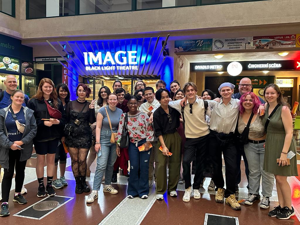 NOVA students and faculty attend the Image Blacklight Theatre production, a Czech tradition, in Prague