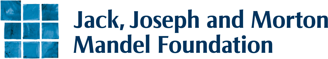 Foundation logo. Image of a block consisting of 9 blocks, 3 over 3 over 3. Top left block is larger than the others. Black type: Jack, Joseph and Morton Mandel Foundation