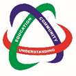 Logo: Community College Initiative Logo. Three interlocking spheres with white type on each band. Blue: Community; Green: Education; Red: Understanding