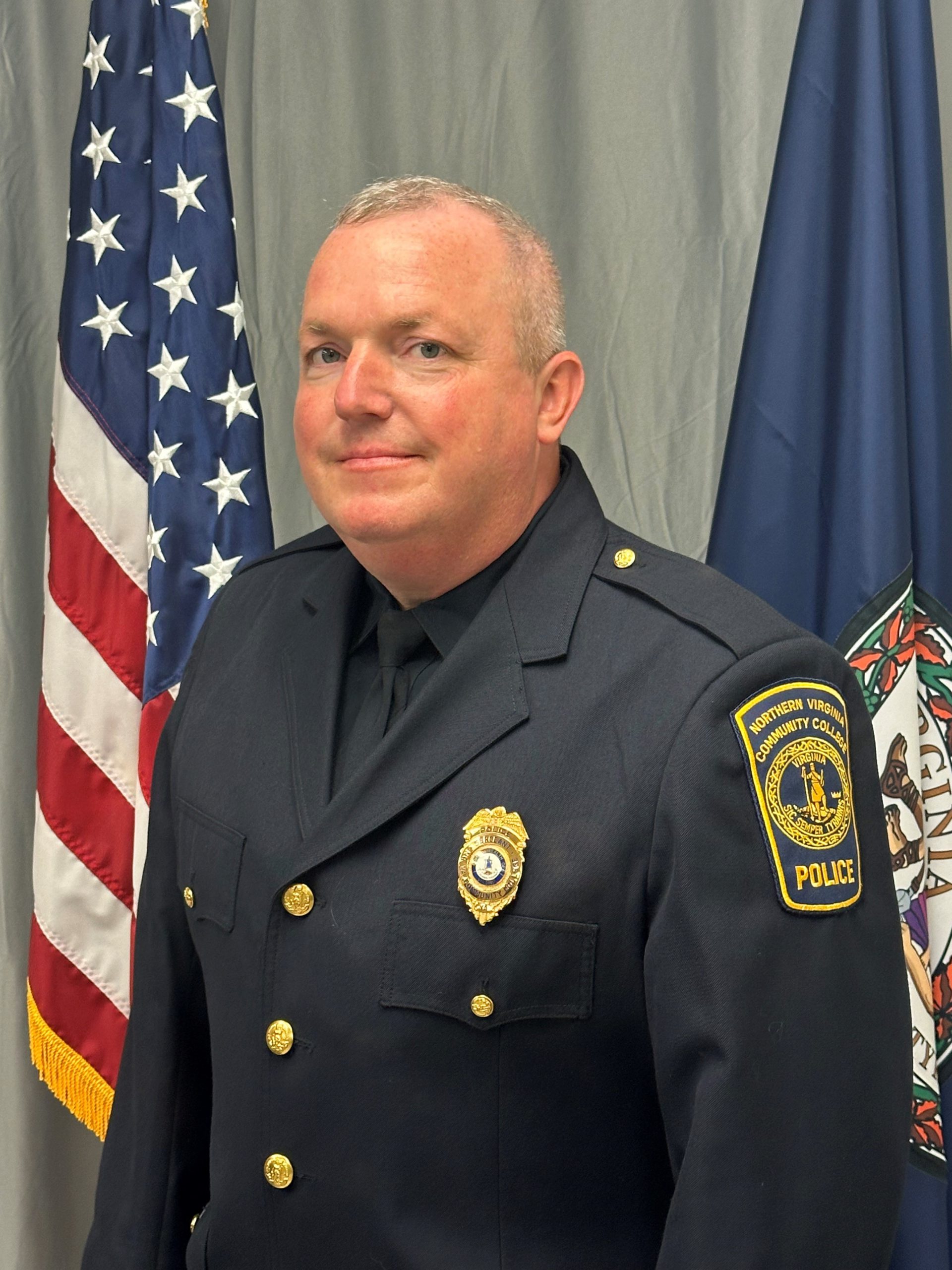 Professional portrait of Sgt. Steven Atkins, Manassas Campus new Police Sergeant.