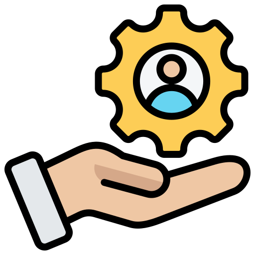 ESM Logo. Icon of a hand, palm up holding a sprocket with a picture of a person inside