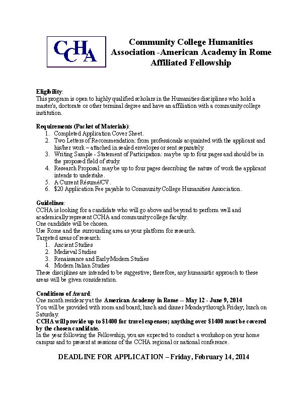 Fellowship CCHA American  Academy in Rome pdf