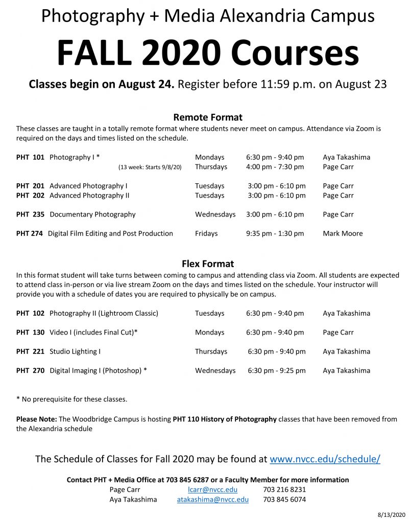 Fall 2020 Classes Alexandria NOVA Photography + Media