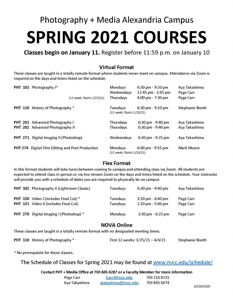 Spring 2021 Classes Alexandria NOVA Photography + Media